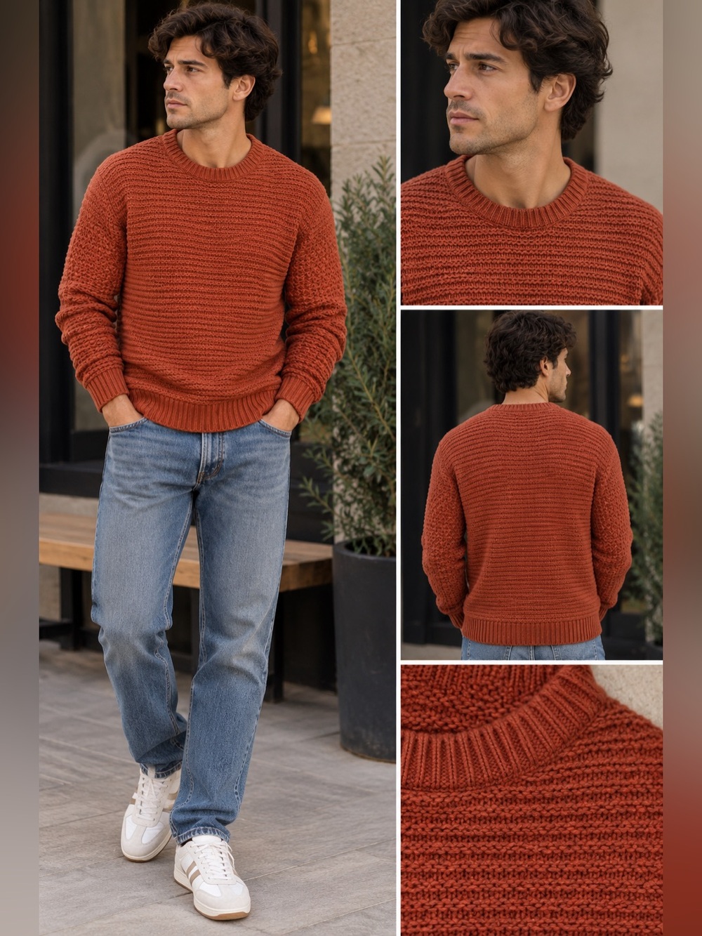 UpWest Rust Terracotta Chunky Knit Crewneck Sweater Sz M